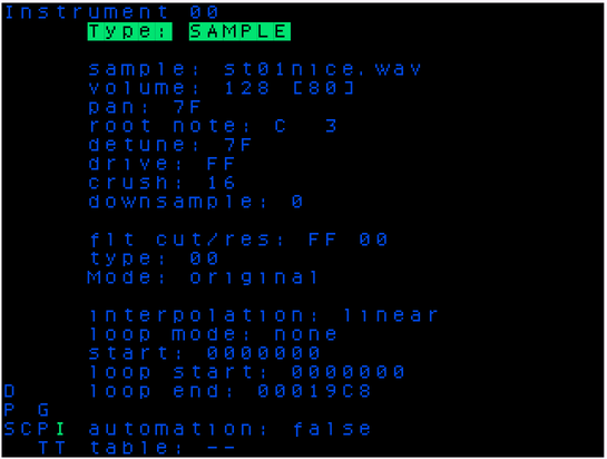 screen capture of sampler screen