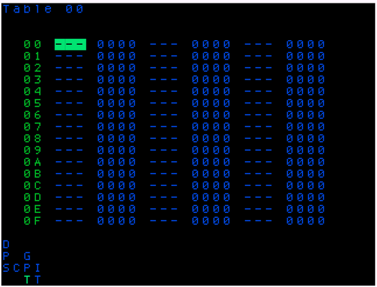 screen capture of table screen