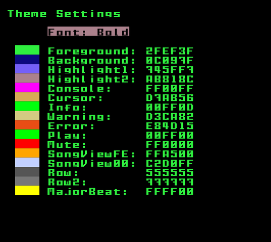 screen capture of theme settings screen